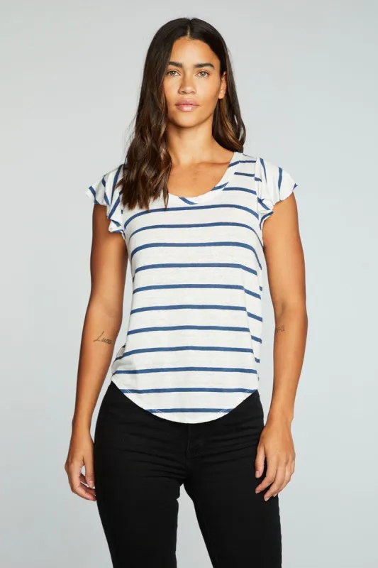 Linen Jersey Scoop Neck Flutter Sleeve Shirttail Tee sold by Chaser