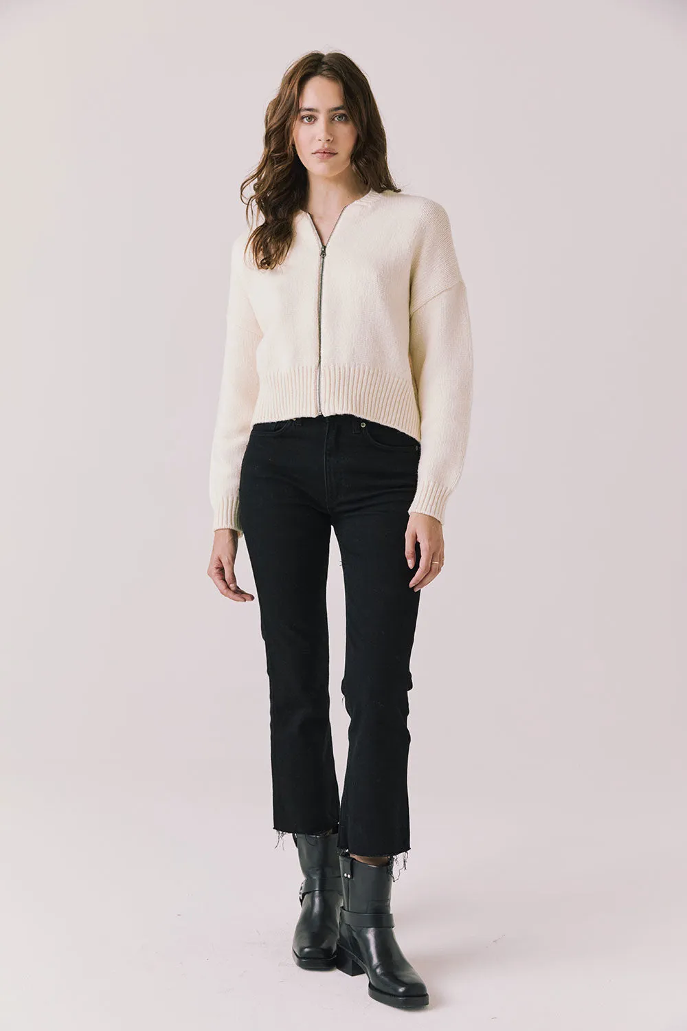 Luck Warm White Zip Up Cardigan Sweater sold by Chaser