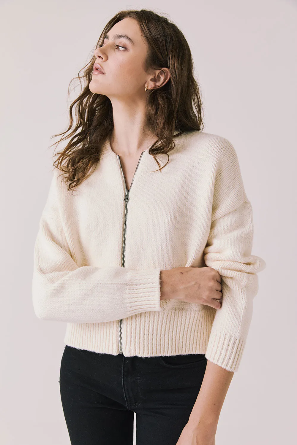 Luck Warm White Zip Up Cardigan Sweater sold by Chaser product image thumbnail 2