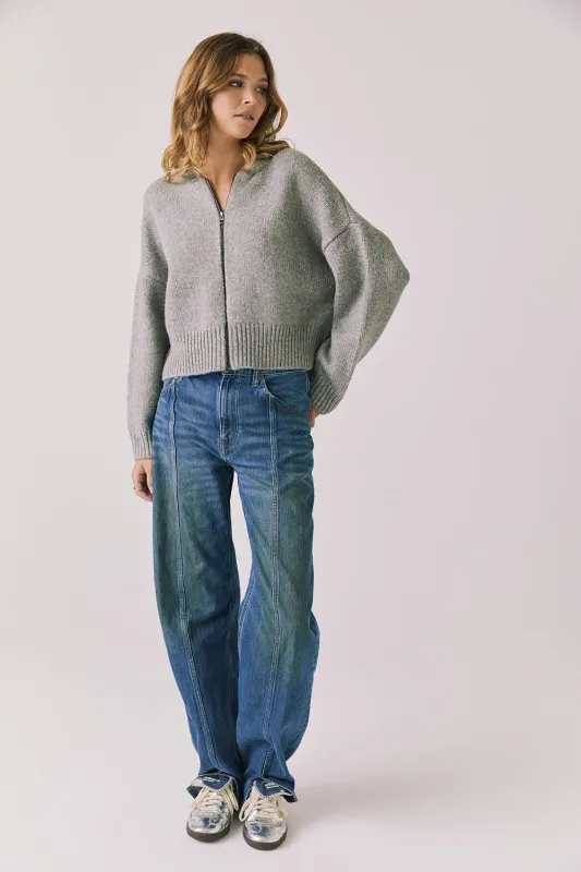 Luck Heather Grey Zip Up Cardigan Sweater sold by Chaser