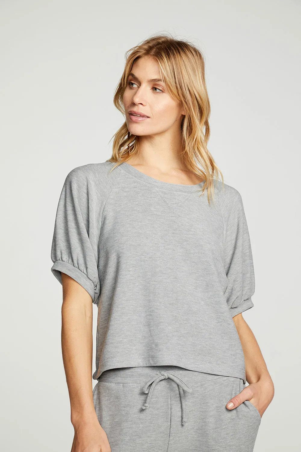 Recycled Cozy Knit Blouson Short Sleeve Raglan Pullover sold by Chaser