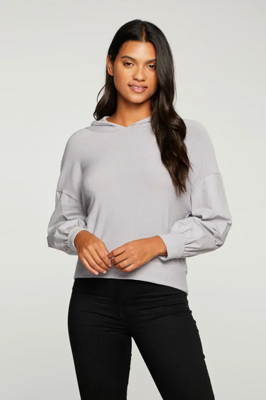 Recycled Cozy Knit Mixed Poplin Blouson Sleeve Pullover sold by Chaser