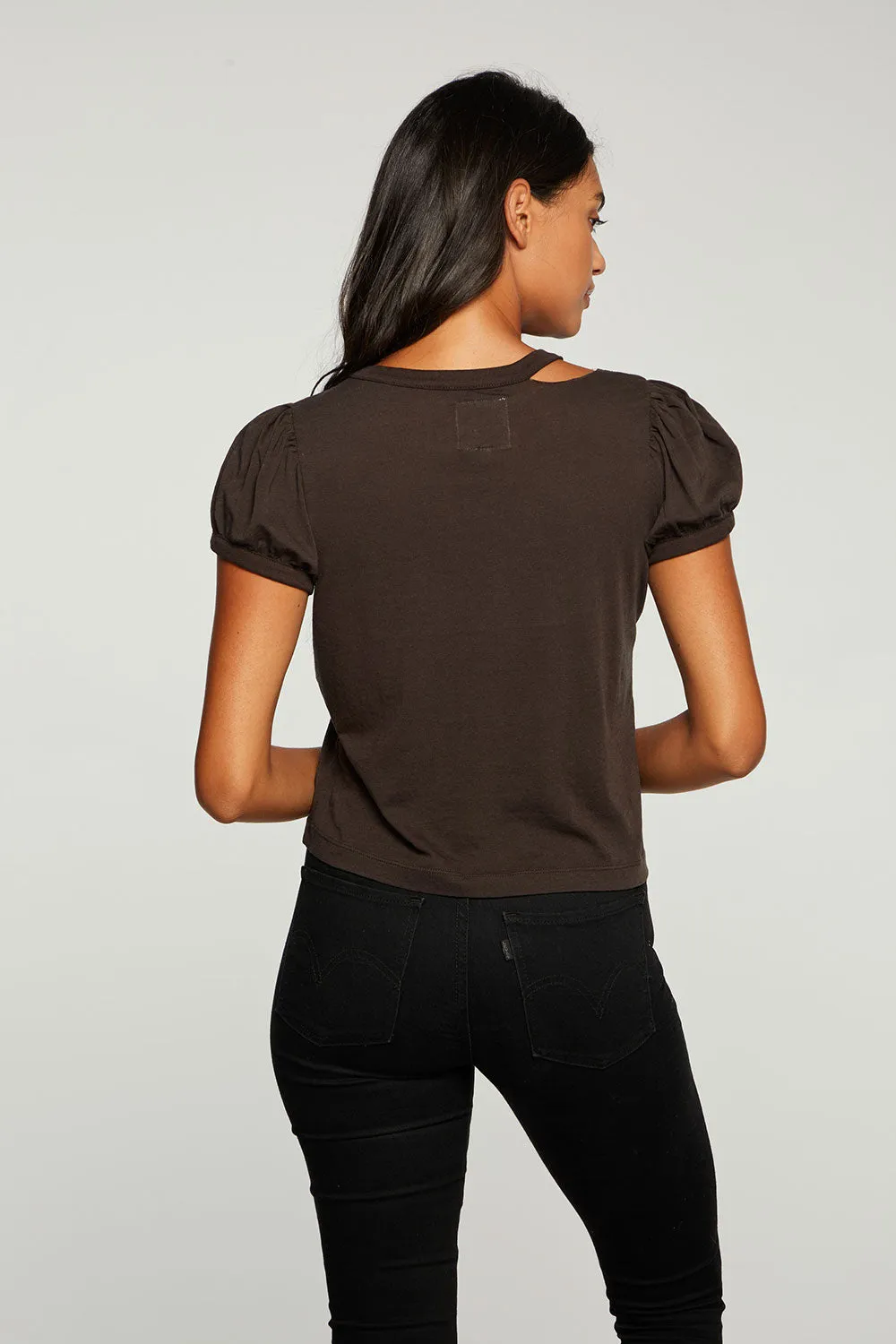Recycled Vintage Jersey Puff Sleeve Vented Neck Cropped Tee sold by Chaser product image thumbnail 2