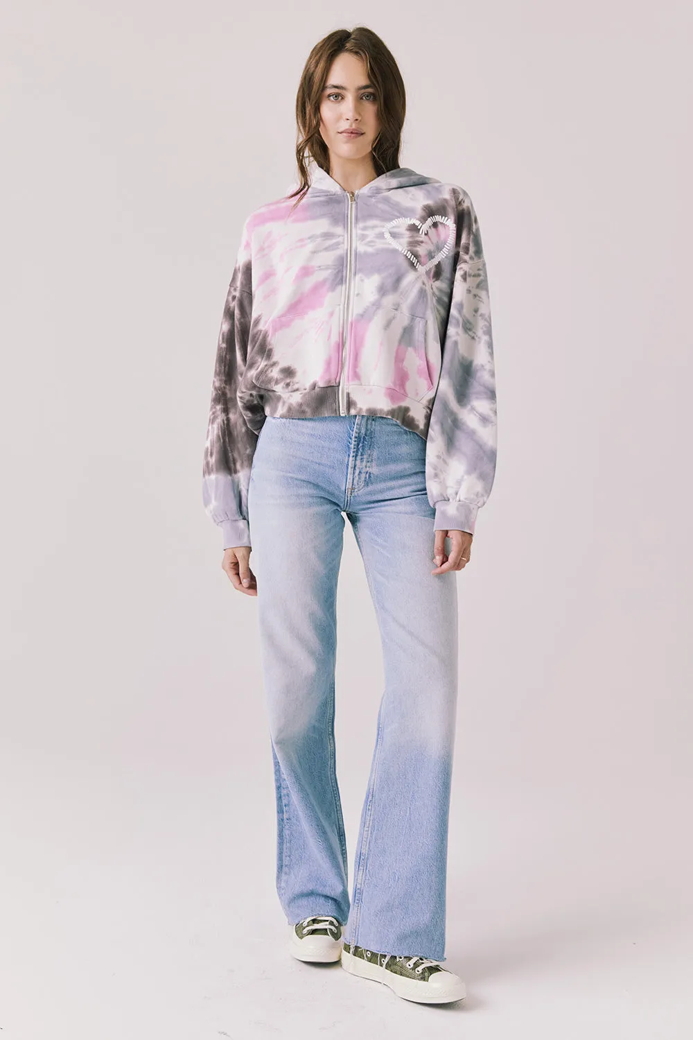 Heart Tie Dye Zip Up Hoodie sold by Chaser