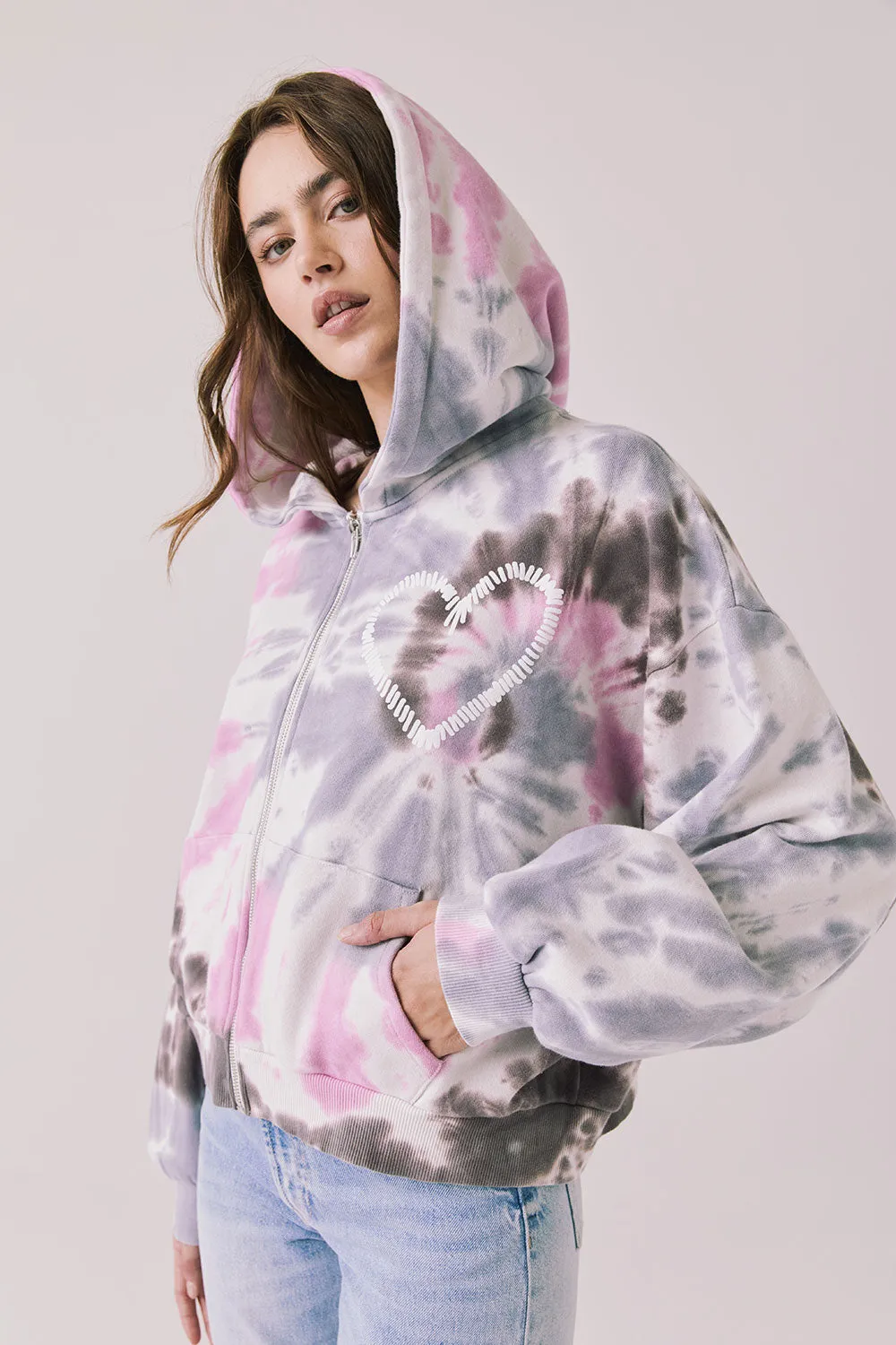 Heart Tie Dye Zip Up Hoodie sold by Chaser product image thumbnail 2