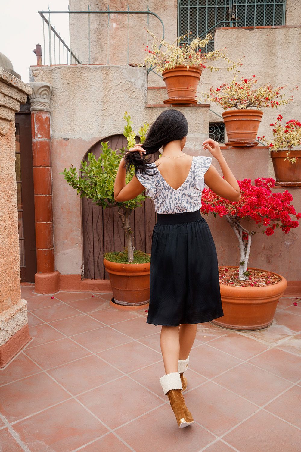 Stretch Silky Basics Flouncy Rib Waist Midi Skirt sold by Chaser