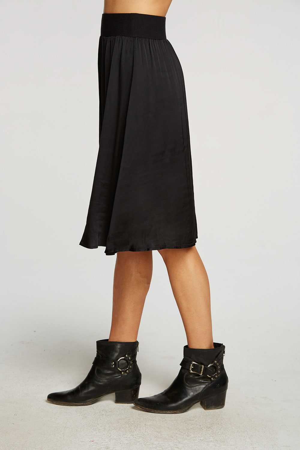 Stretch Silky Basics Flouncy Rib Waist Midi Skirt sold by Chaser product image thumbnail 4