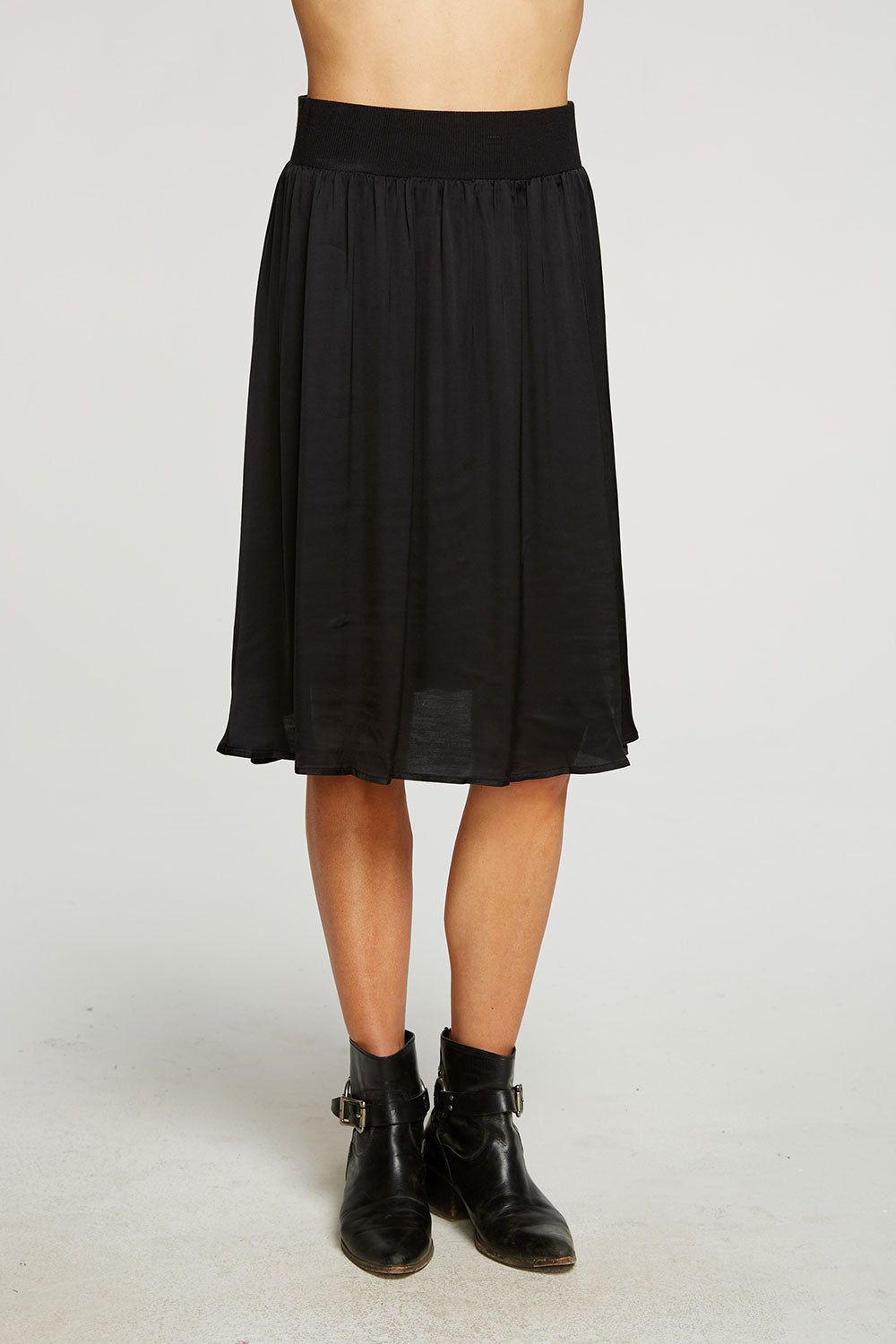 Stretch Silky Basics Flouncy Rib Waist Midi Skirt sold by Chaser product image thumbnail 3