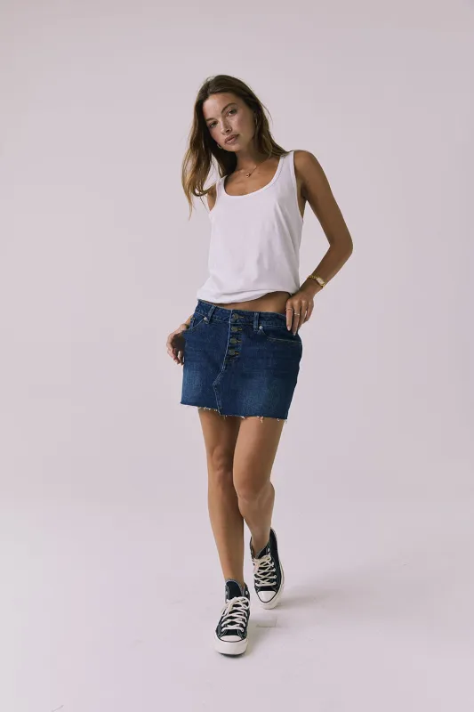 Sloane Indigo Wash Mini Skirt made by Chaser