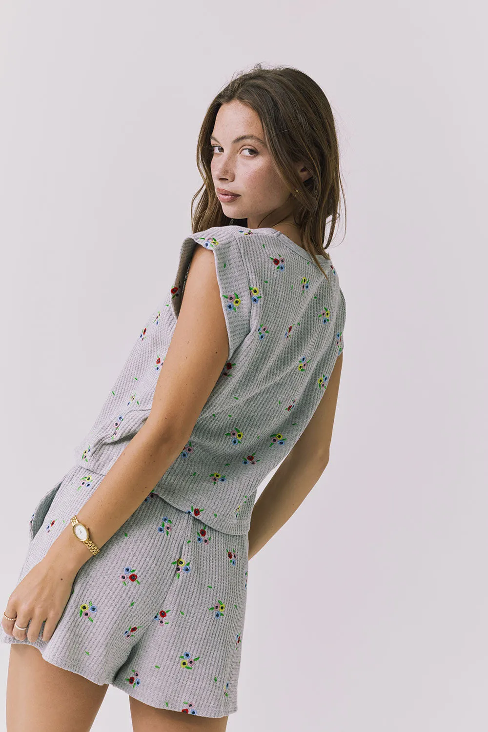 Frankee Heather Grey Ditsy Embroidery Tee sold by Chaser product image thumbnail 3