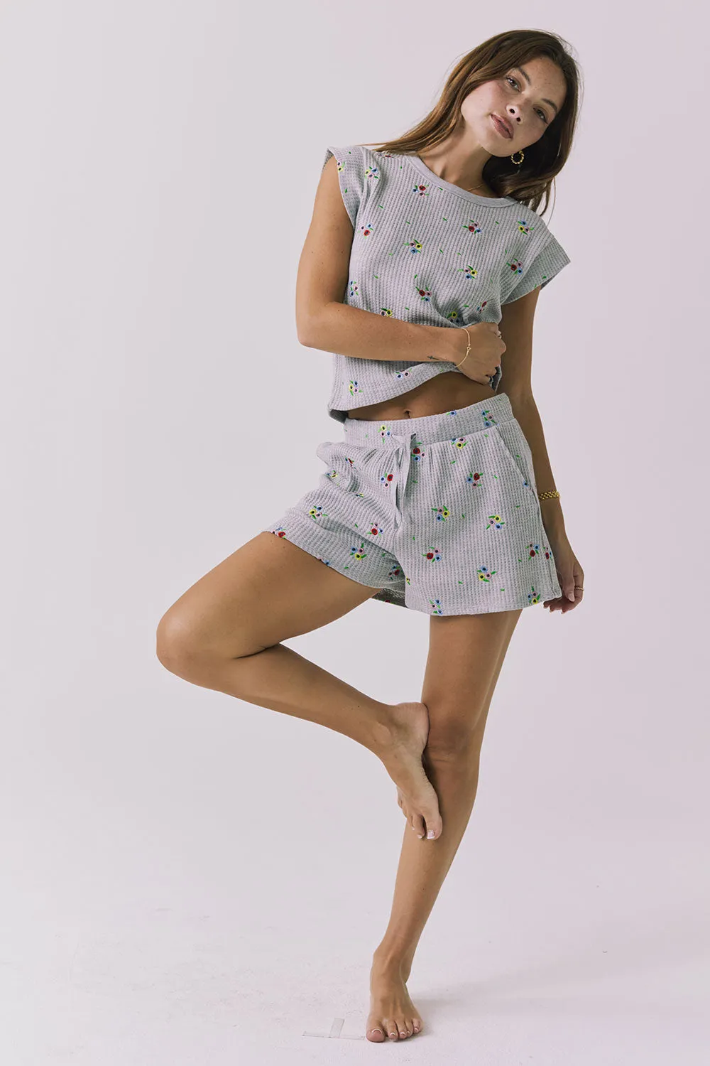 Kesh Heather Grey Ditsy Embroidery Short sold by Chaser