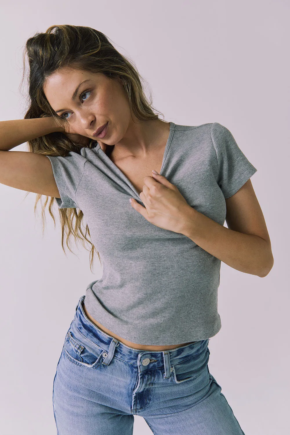 Drew Heather Grey Tee sold by Chaser