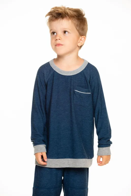 Boys Cozy Knit Long Sleeve Contrast Raglan Pullover with Pocket in Avalon sold by Chaser