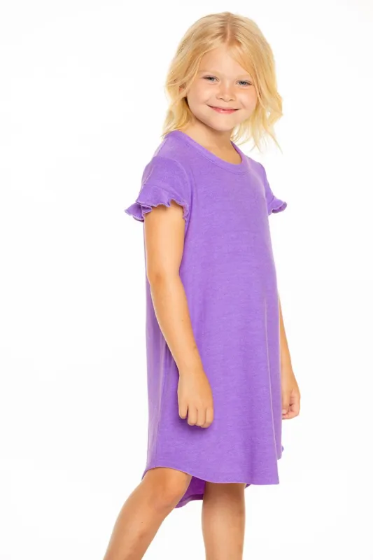 Cozy Knit Ruffle Short Sleeve Shirttail Mini Dress in Electric Purple sold by Chaser