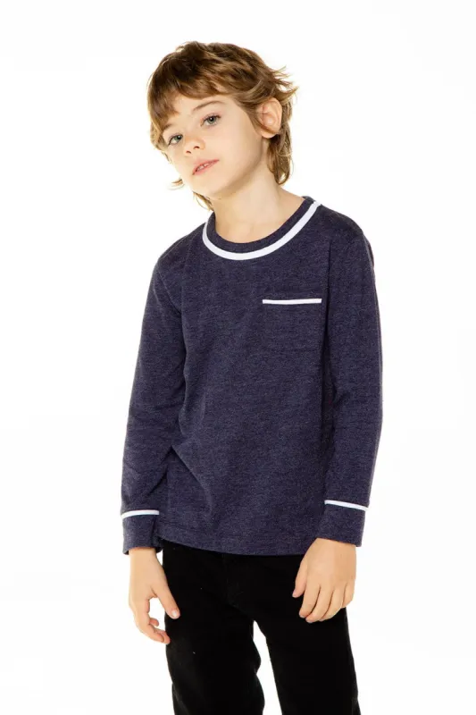 Boys Recycled Vintage Jersey Long Sleeve Pocket Tee with Piping sold by Chaser