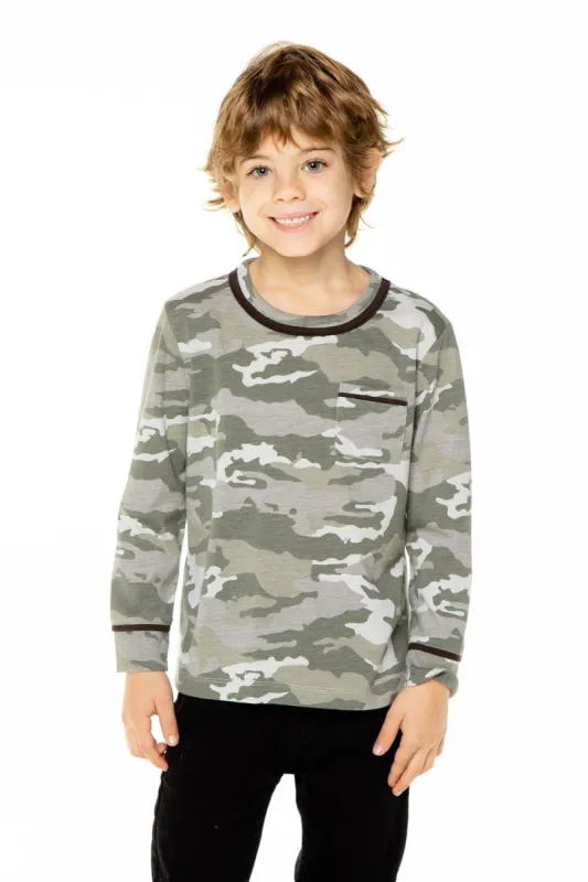 Boys Recycled Vintage Jersey Long Sleeve Pocket Tee with Piping sold by Chaser