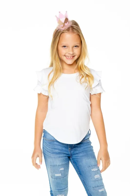 Girls Recycled Vintage Jersey Ruffle Short Sleeve Shirttail sold by Chaser