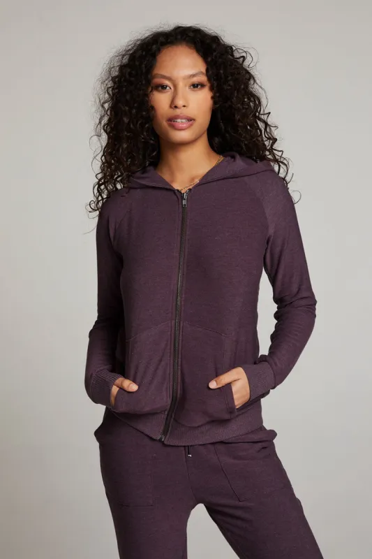 Plum Perfect Long Sleeve Raglan Zip Up Hoodie sold by Chaser