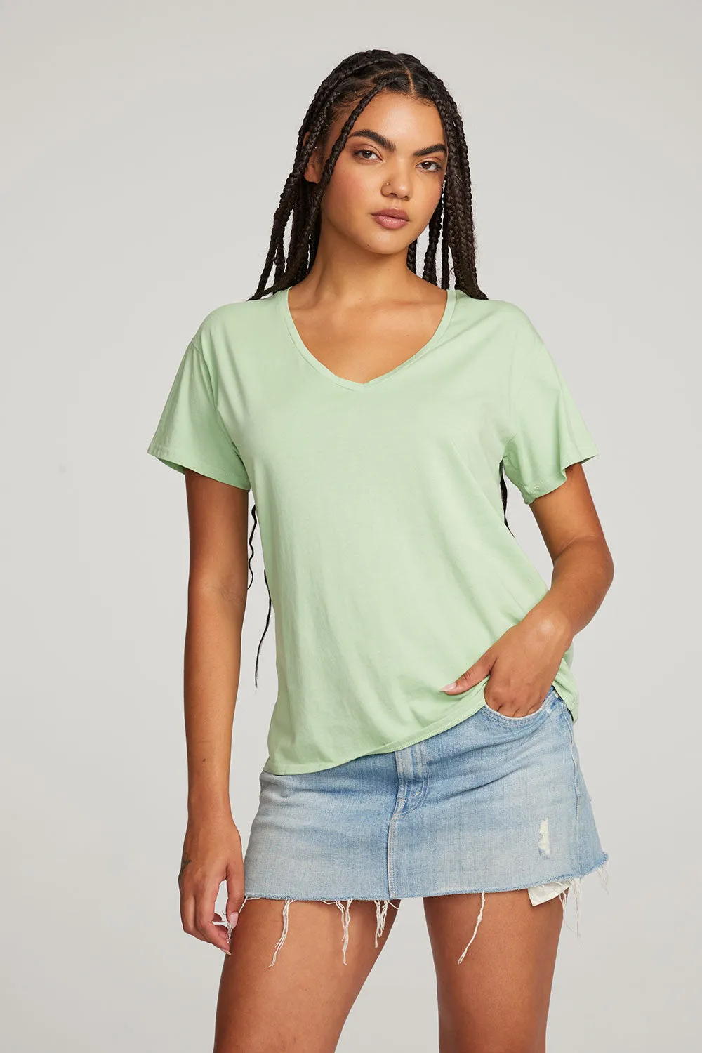 Everyday Essential Quiet Green V-neck Tee sold by Chaser