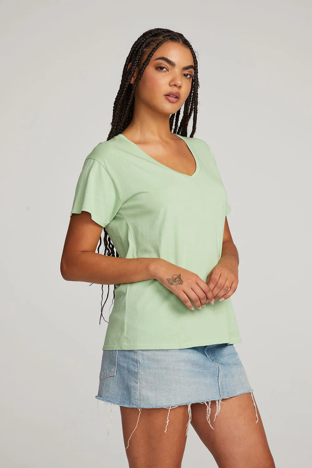 Everyday Essential Quiet Green V-neck Tee sold by Chaser product image thumbnail 4