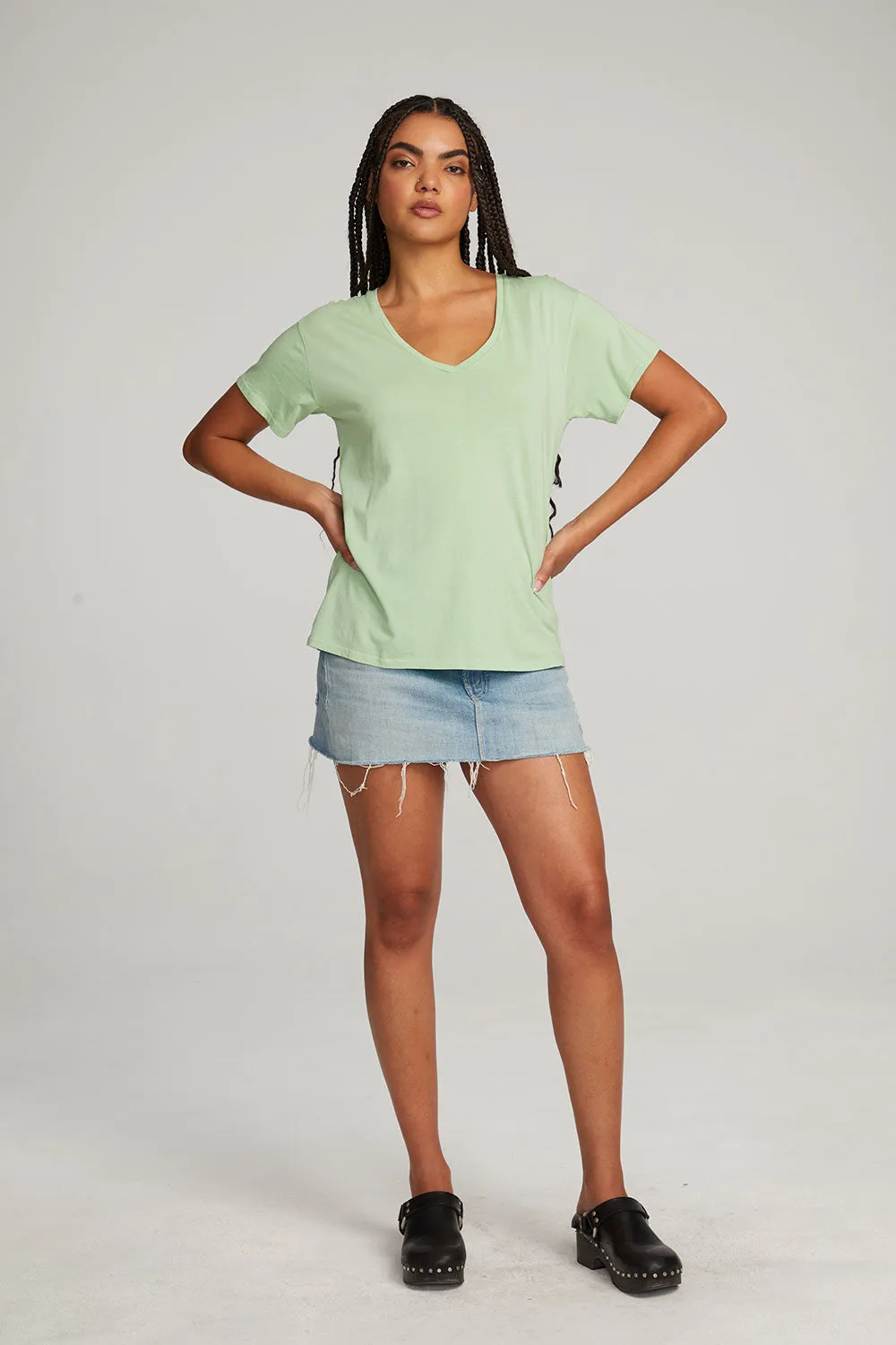 Everyday Essential Quiet Green V-neck Tee sold by Chaser product image thumbnail 5