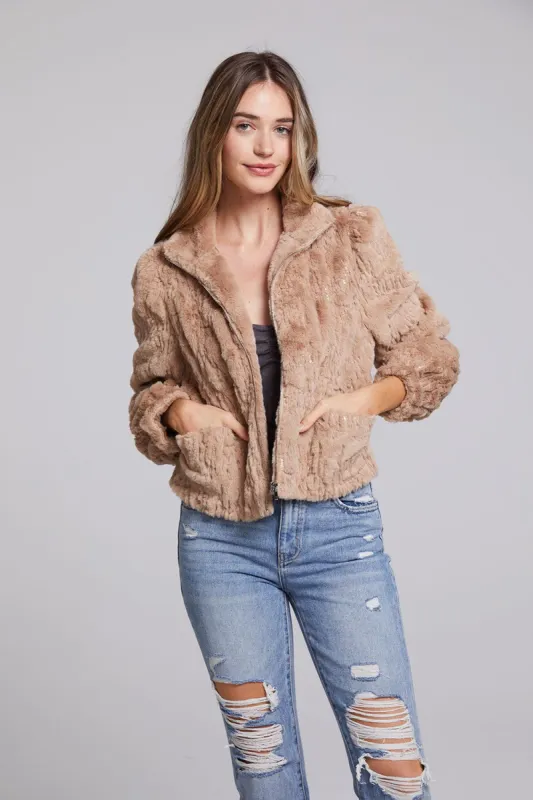 Sequin Faux Fur Puff Sleeve Jacket sold by Chaser