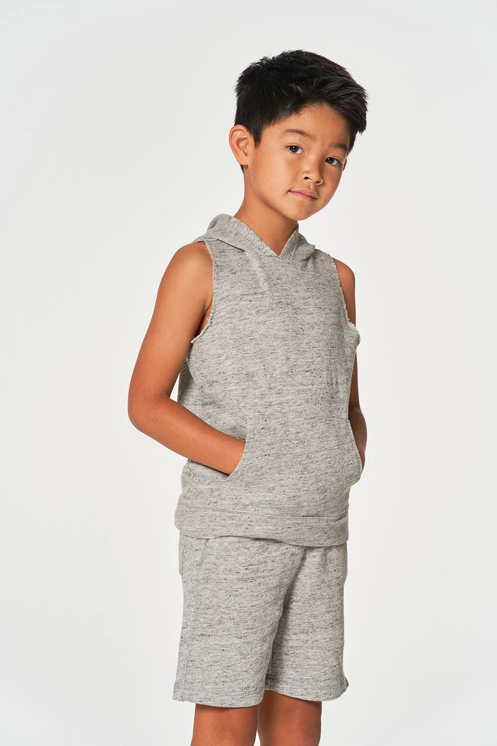 Boys Linen French Terry Sleeveless Muscle Pullover Hoodie sold by Chaser product image thumbnail 3