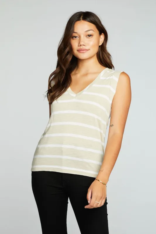 Gauze Jersey Rolled Armhole V Neck Muscle Tank sold by Chaser
