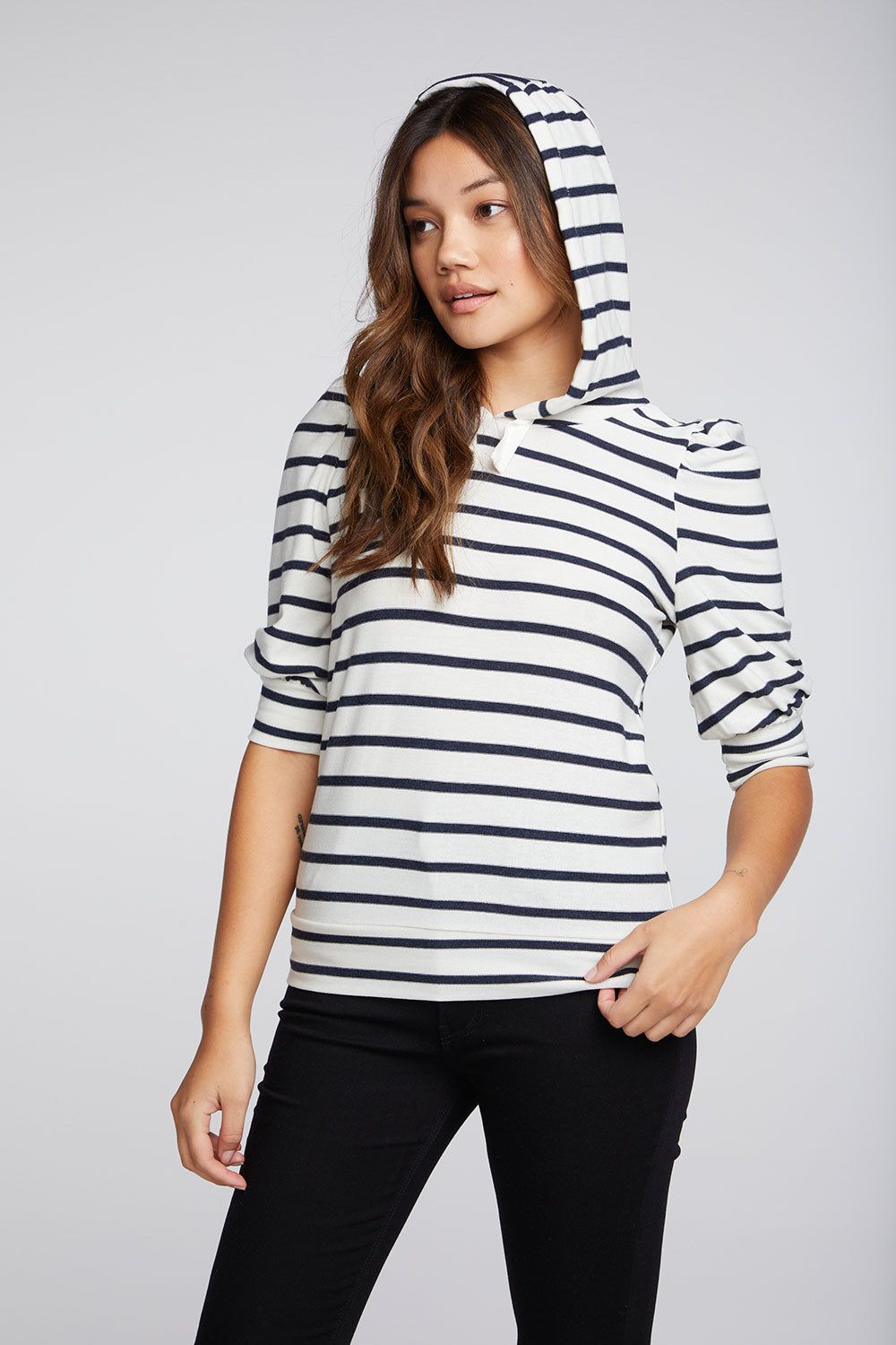 Recycled Cozy Knit 3/4 Puff Sleeve Beach Hoodie sold by Chaser product image thumbnail 4