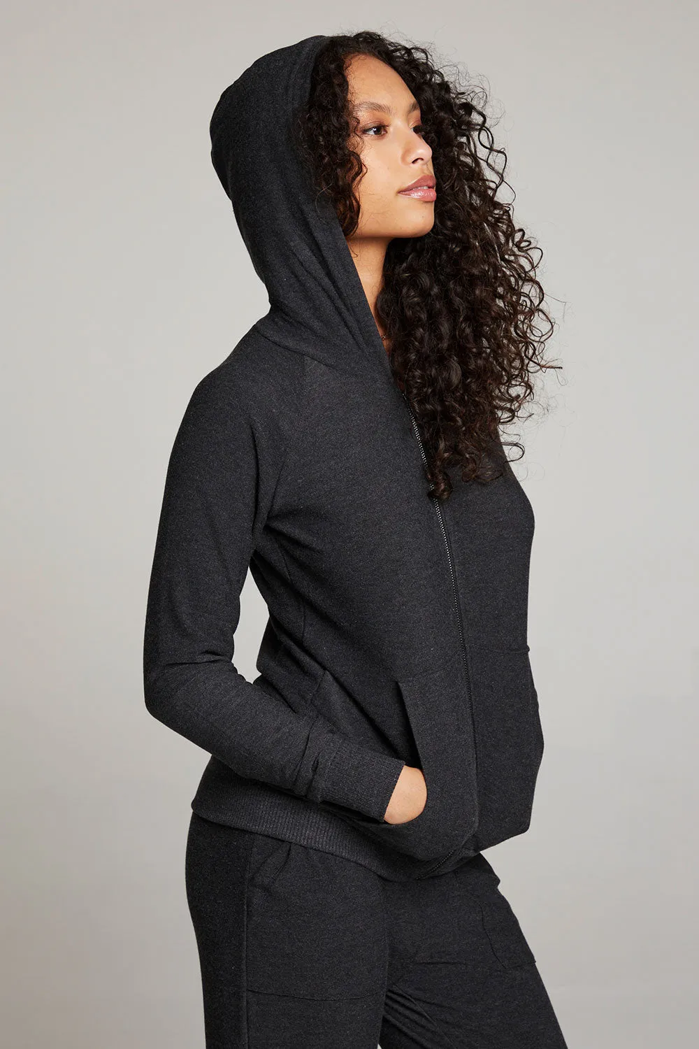 Black Long Sleeve Raglan Zip Up Hoodie sold by Chaser product image thumbnail 2
