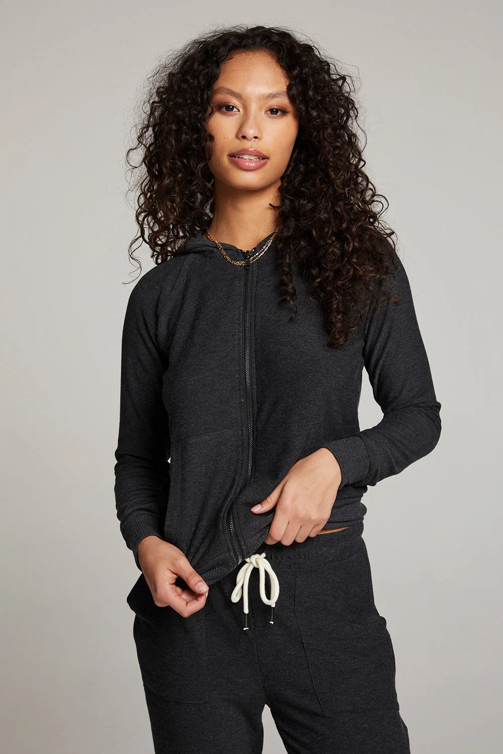 Black Long Sleeve Raglan Zip Up Hoodie sold by Chaser