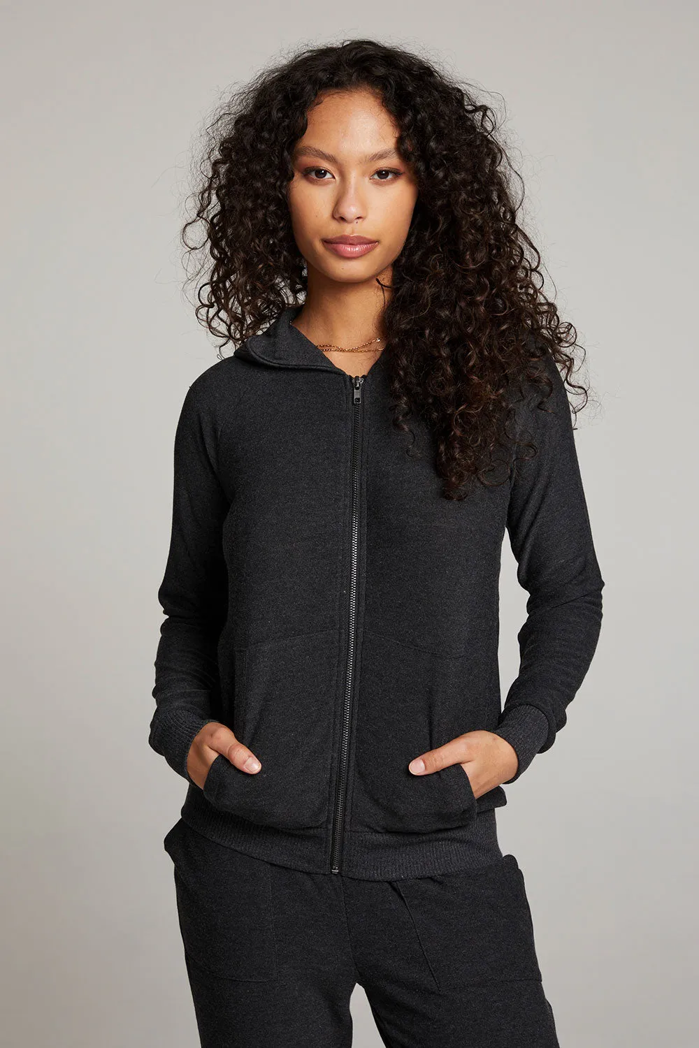 Black Long Sleeve Raglan Zip Up Hoodie sold by Chaser product image thumbnail 5
