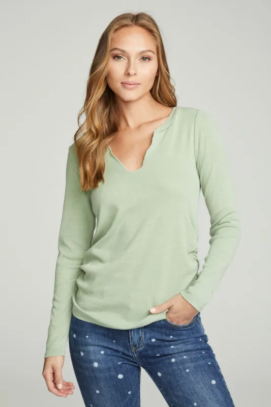 Long Sleeve Split Neck Rouched Side Tee sold by Chaser