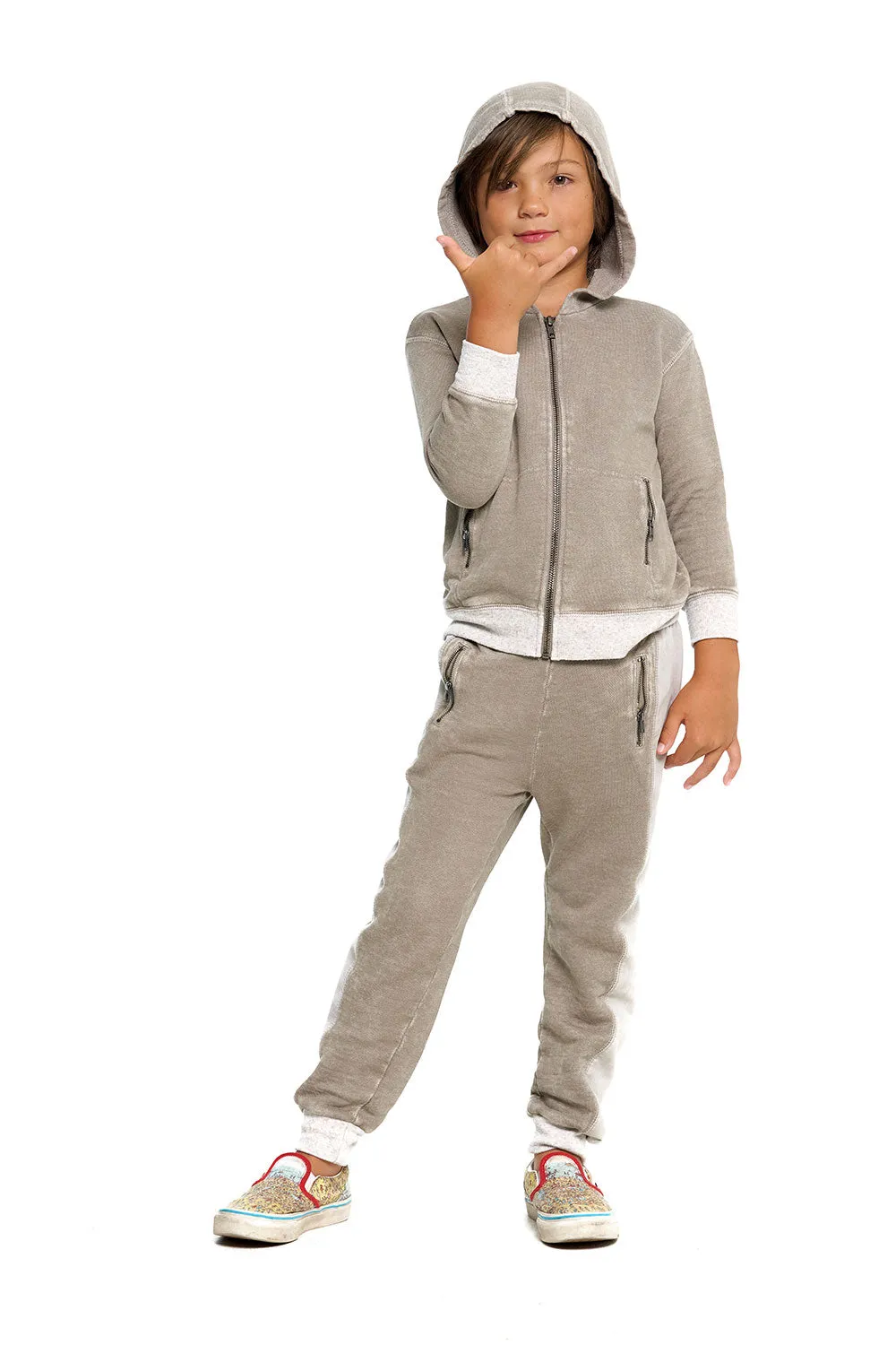 Boys Linen French Terry Jogger With Zippers sold by Chaser product image thumbnail 4