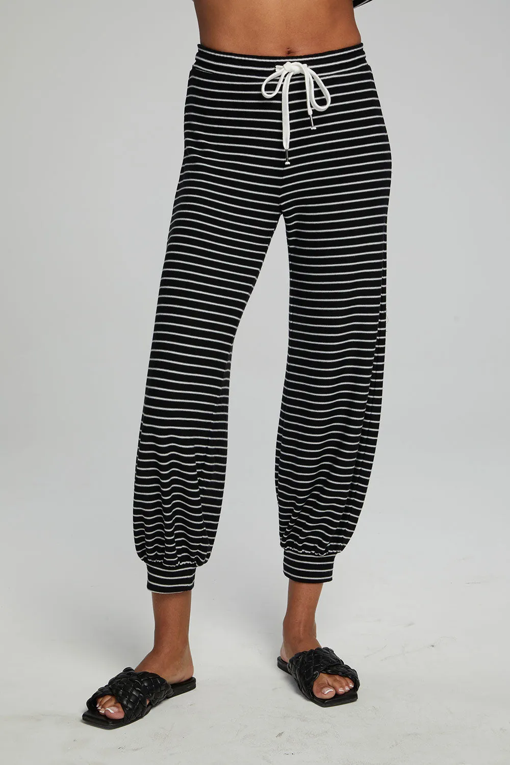 Weekend Joggers - Black and White Stripe sold by Chaser product image thumbnail 4