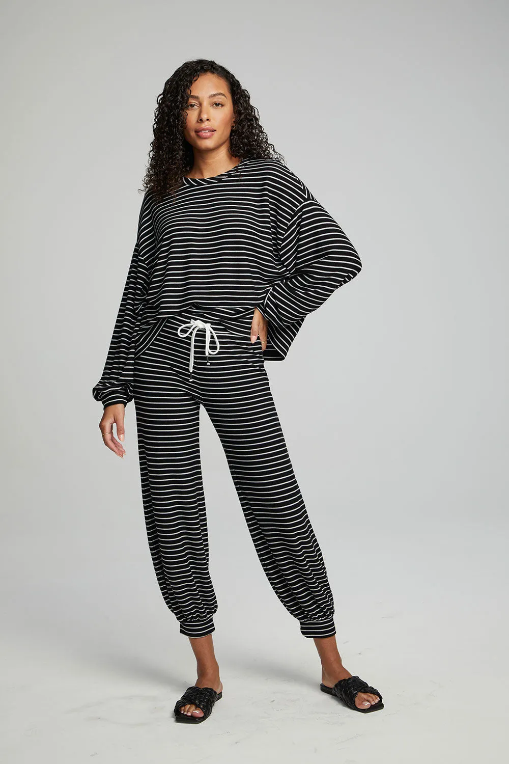 Weekend Joggers - Black and White Stripe sold by Chaser product image thumbnail 5