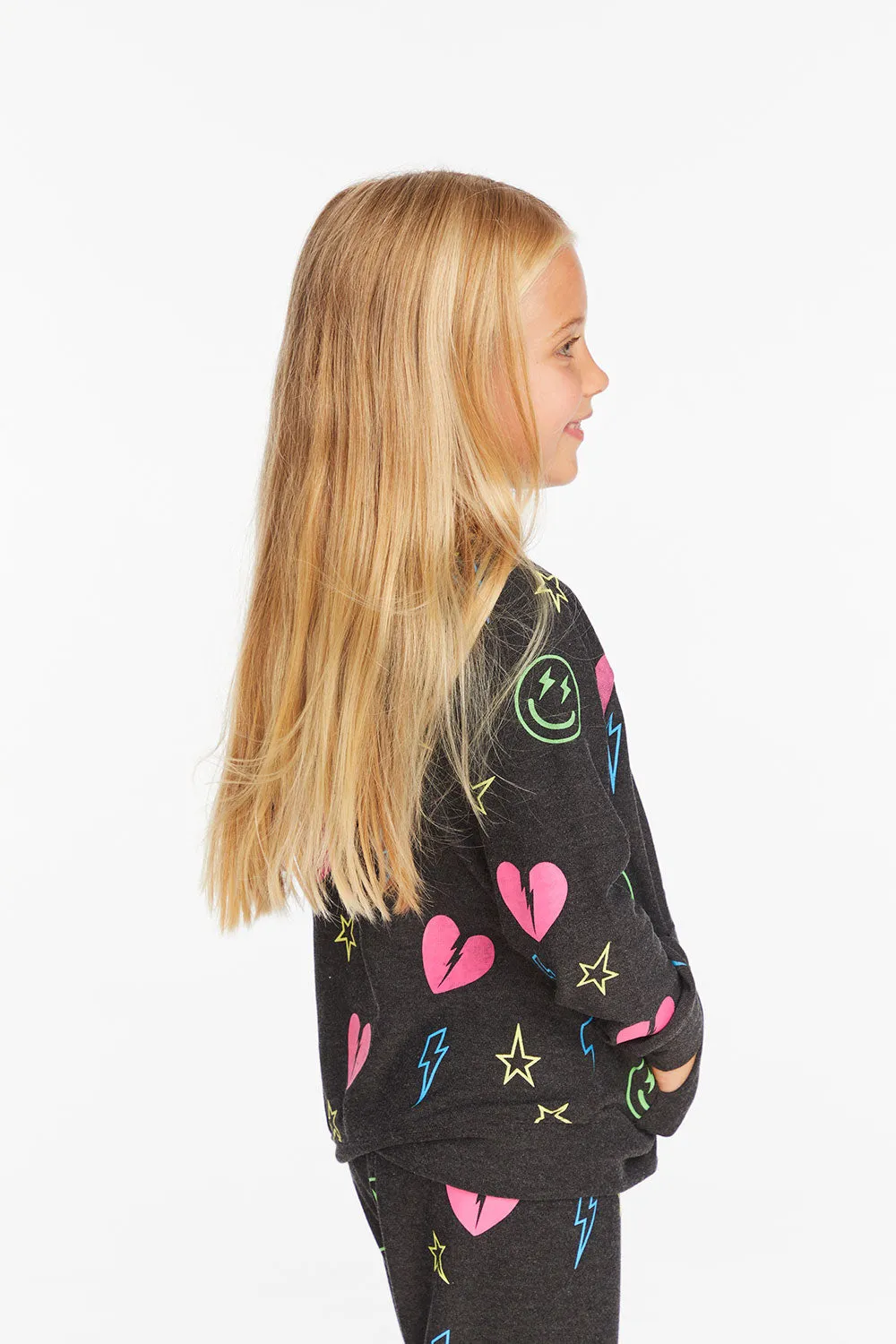 Neon Heart & Smiles Girls Zip-up Hoodie sold by Chaser product image thumbnail 3