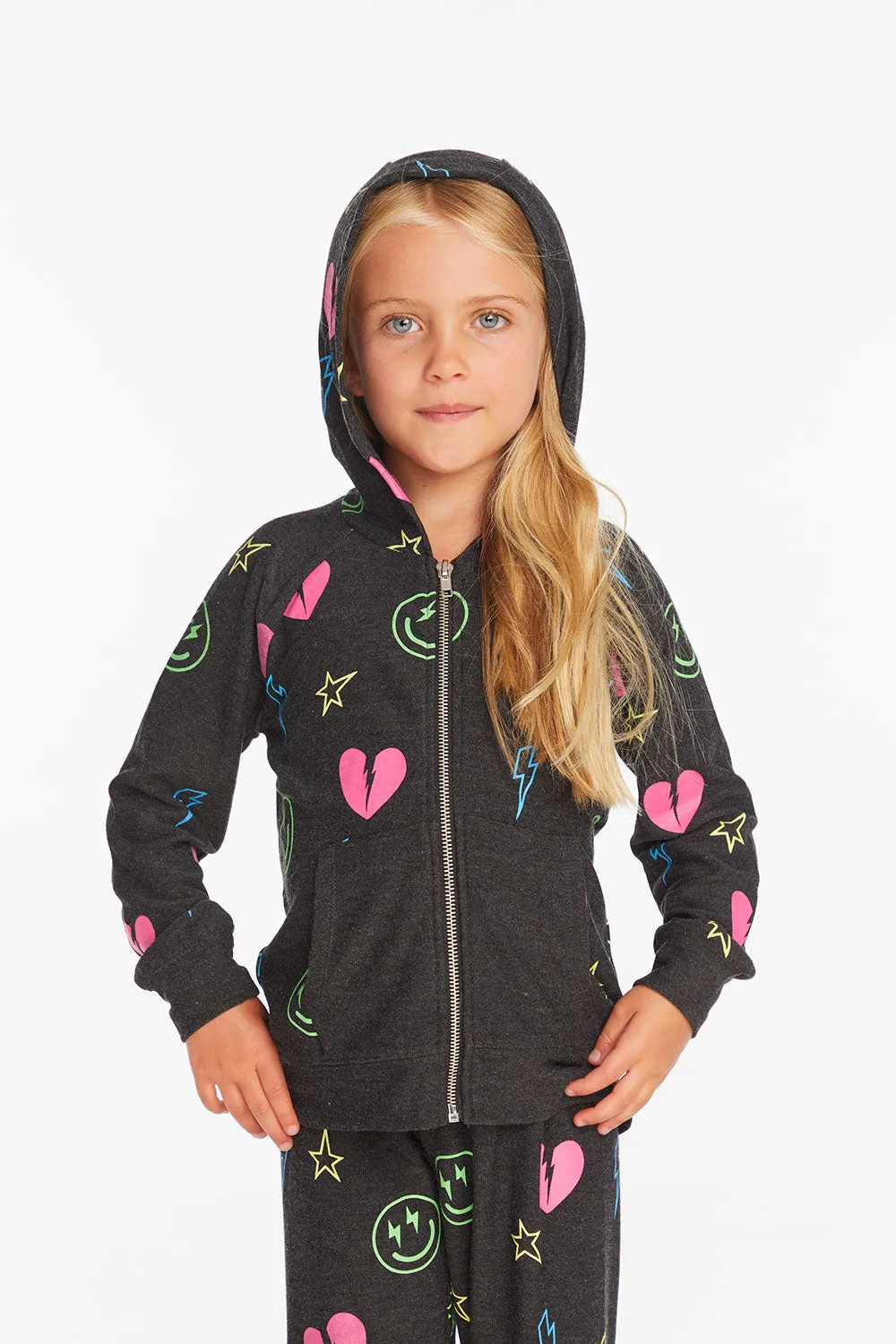 Neon Heart & Smiles Girls Zip-up Hoodie sold by Chaser product image thumbnail 5