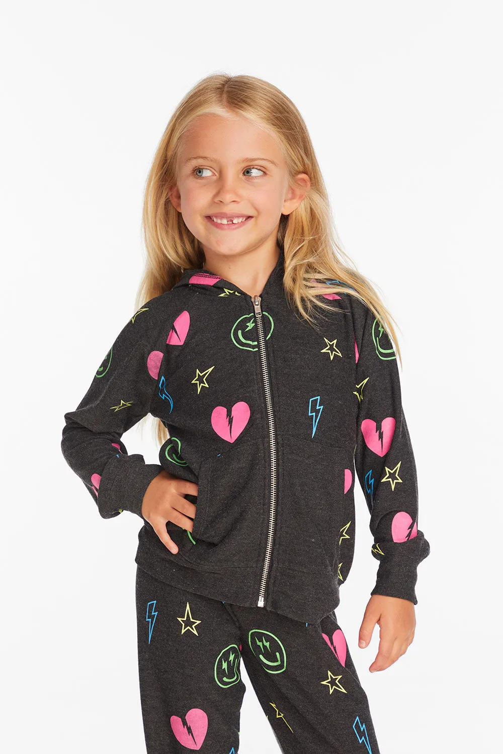 Neon Heart & Smiles Girls Zip-up Hoodie sold by Chaser