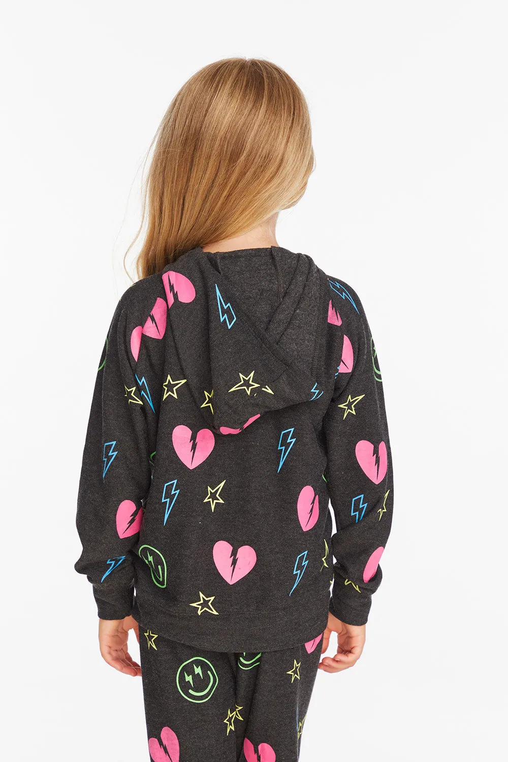 Neon Heart & Smiles Girls Zip-up Hoodie sold by Chaser product image thumbnail 4