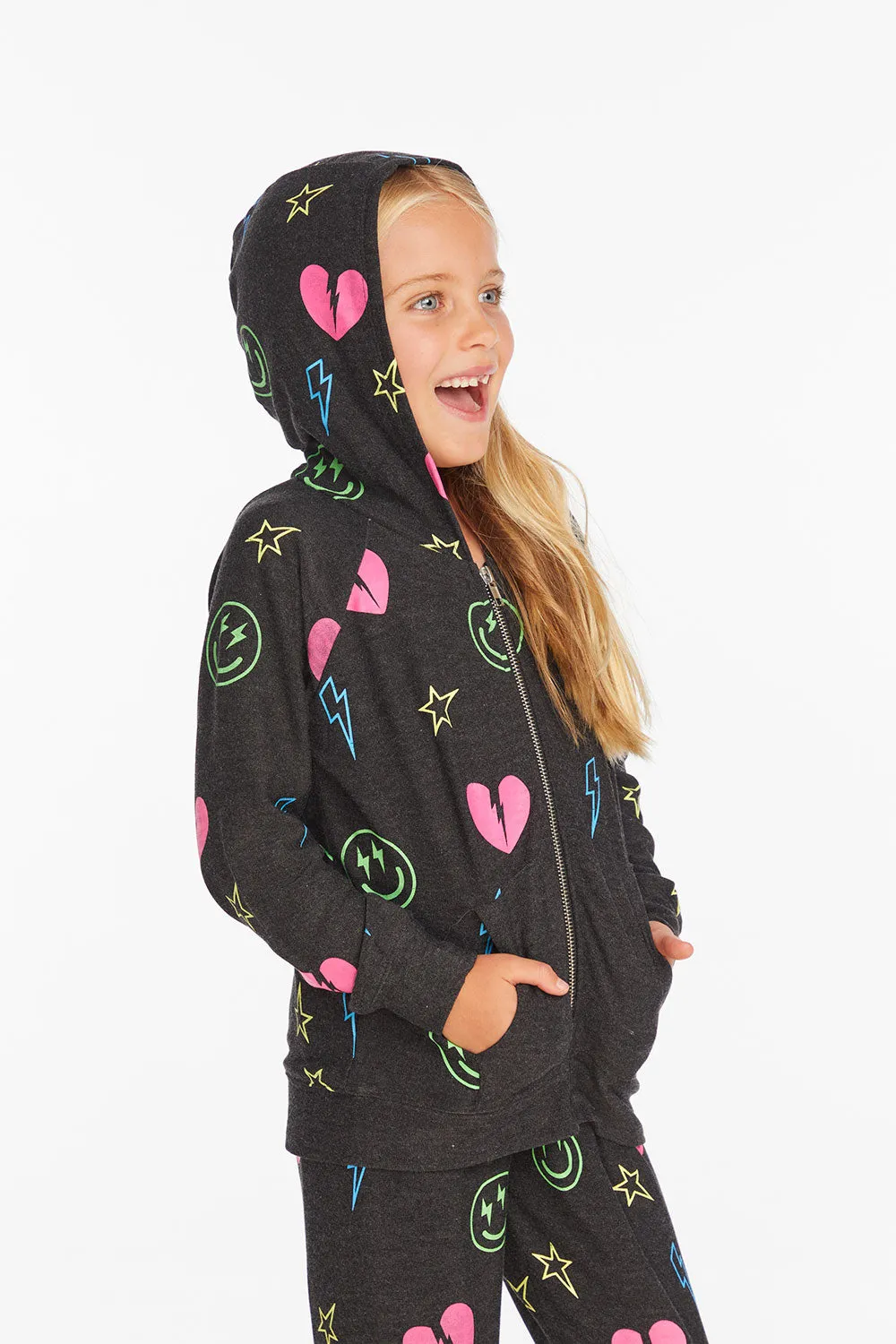 Neon Heart & Smiles Girls Zip-up Hoodie sold by Chaser product image thumbnail 2