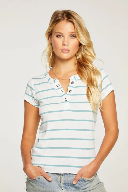 Baby Rib Short Sleeve Cropped Henley Tee sold by Chaser
