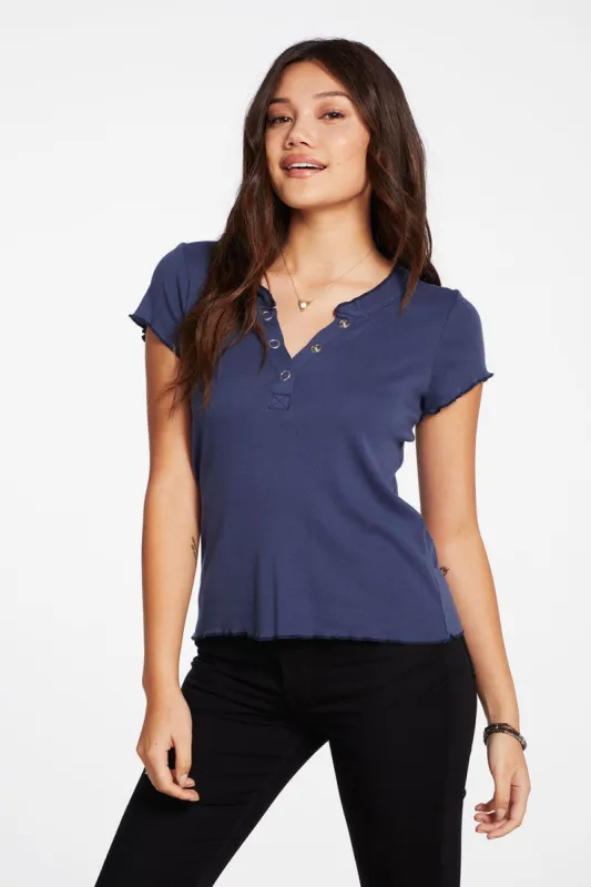 Baby Rib Short Sleeve Cropped Henley Tee sold by Chaser