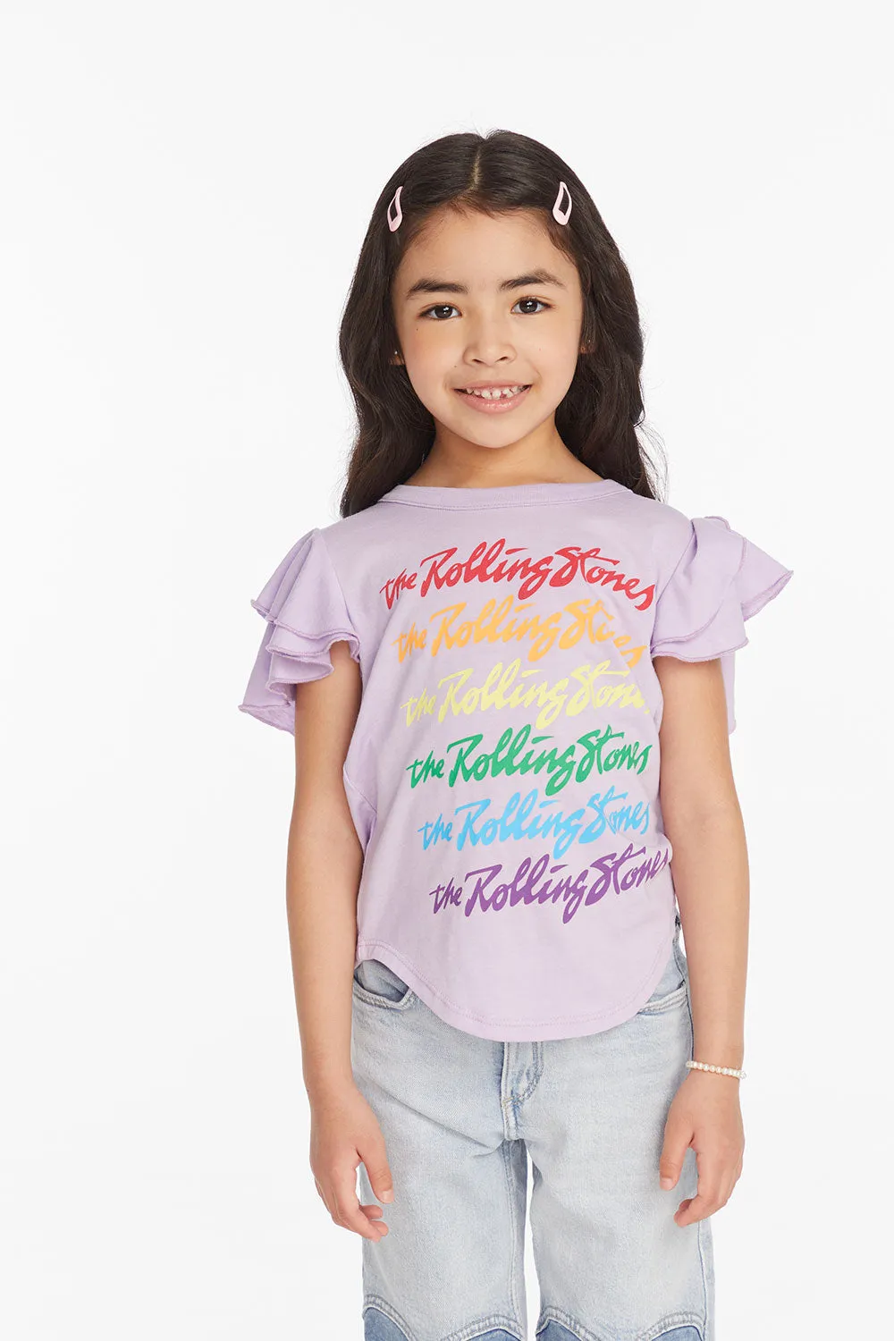 Rolling Stones Rainbow Script Girls Tee sold by Chaser