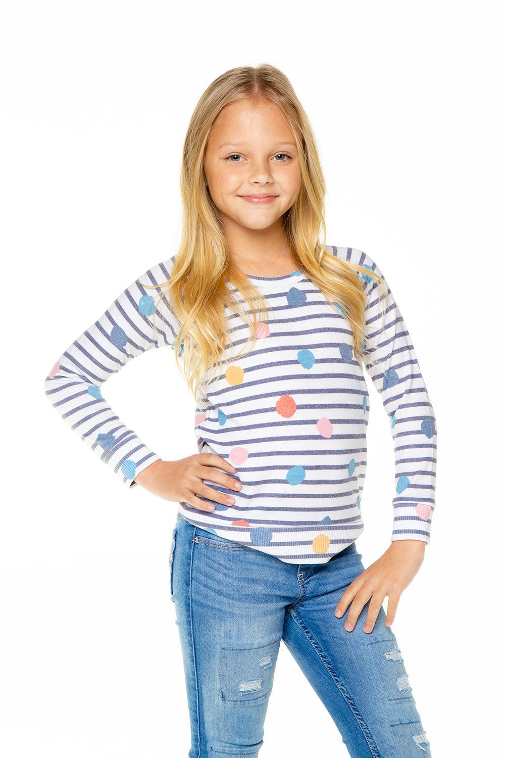 Girls Love Knit Long Sleeve Scoop Back Pullover sold by Chaser product image thumbnail 4