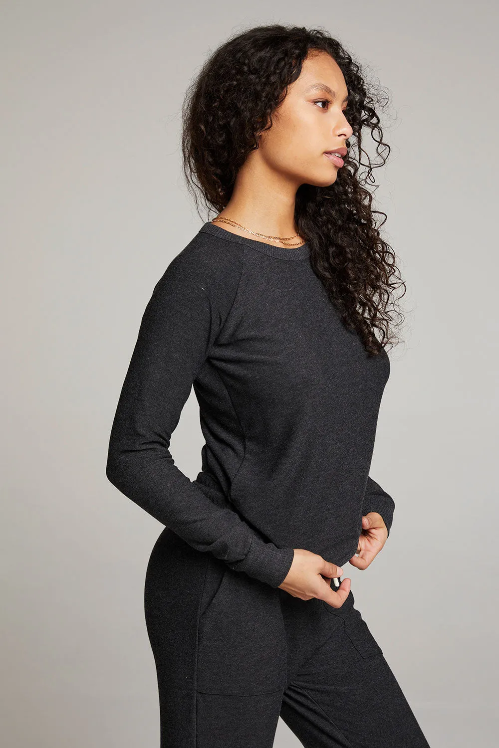 Black Long Sleeve Raglan Pullover sold by Chaser product image thumbnail 2