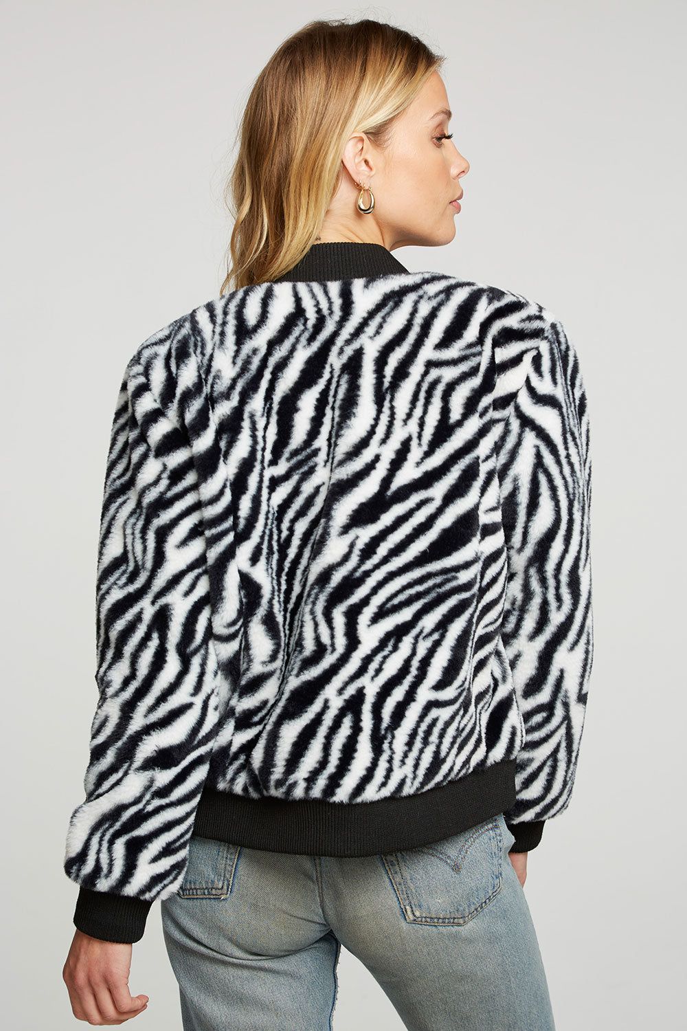 Zebra Faux Fur Long Sleeve Bomber Jacket sold by Chaser product image thumbnail 5