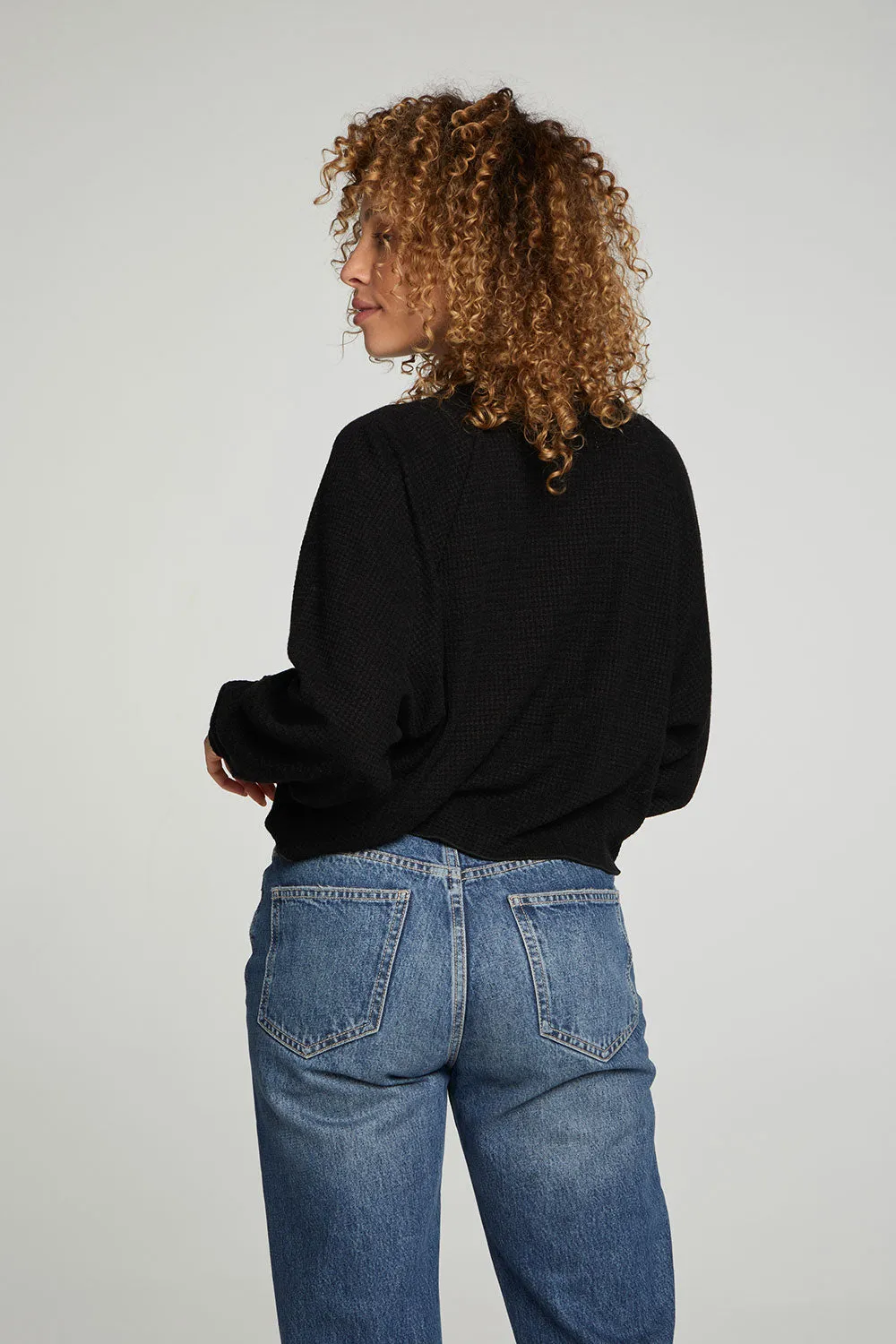 Long Sleeve Cropped Mock Neck Raglan Tee sold by Chaser product image thumbnail 3