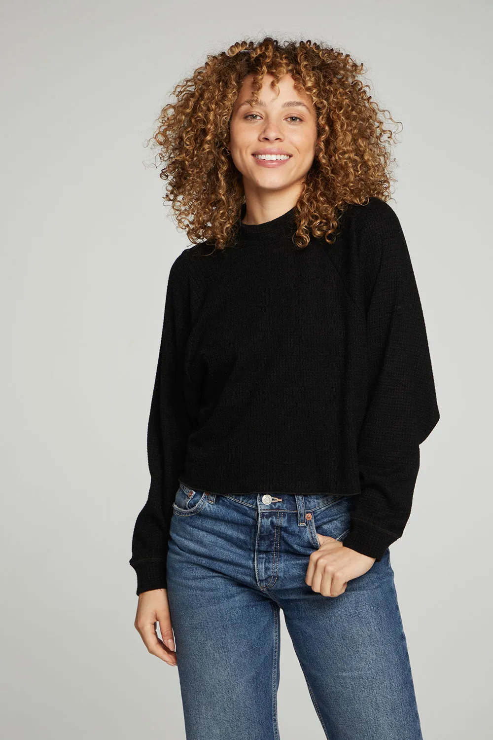 Long Sleeve Cropped Mock Neck Raglan Tee sold by Chaser product image thumbnail 4
