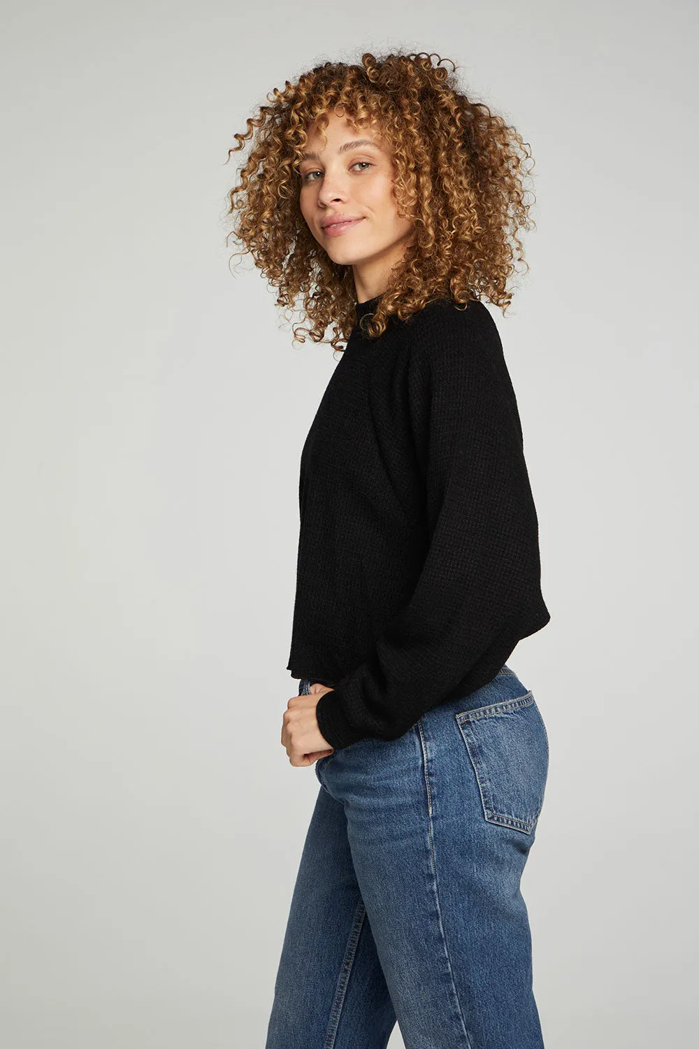 Long Sleeve Cropped Mock Neck Raglan Tee sold by Chaser product image thumbnail 2